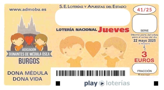 Décimo de la Lotería Nacional del jueves 22 de mayo de 2025, sorteo 41
