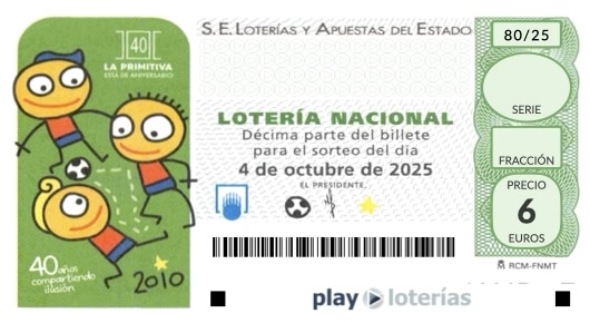 Décimo de la Lotería Nacional del sábado 4 de octubre de 2025, sorteo 80