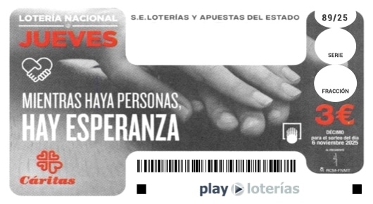 Décimo de la Lotería Nacional del jueves 6 de noviembre de 2025, sorteo 89