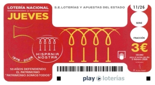 Décimo de la Lotería Nacional del jueves 5 de febrero de 2026, sorteo 11