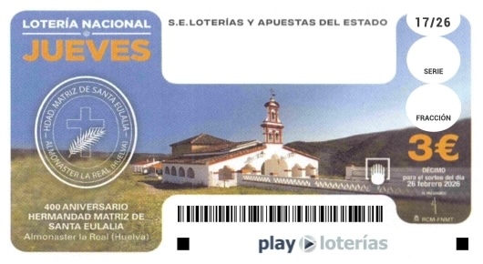Décimo de la Lotería Nacional del jueves 26 de febrero de 2026, sorteo 17