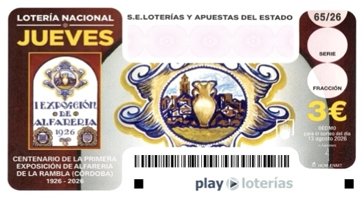Décimo de la Lotería Nacional del jueves 13 de agosto de 2026, sorteo 65