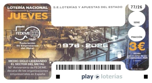 Décimo de la Lotería Nacional del jueves 24 de septiembre de 2026, sorteo 77